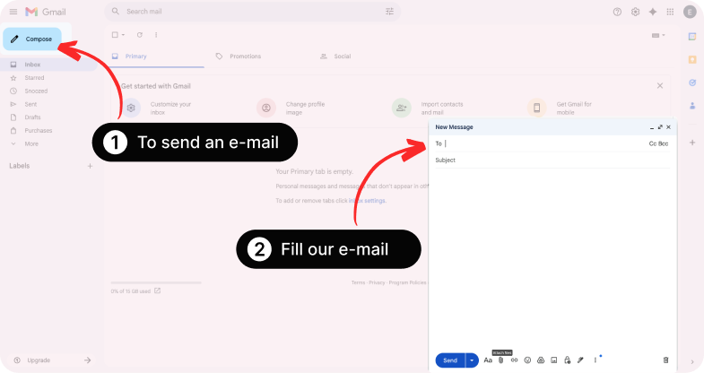 Email interface showing where to compose